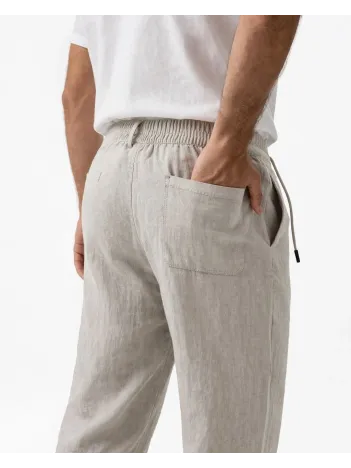 Erkek Keten Cepli Pantolon Lastikli Bel Bağcıklı Önden Fermuarlı - Gri