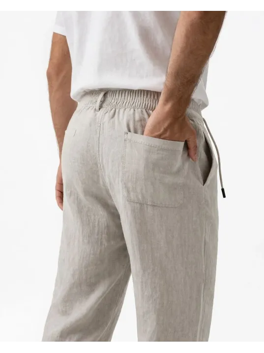 Erkek Keten Cepli Pantolon Lastikli Bel Bağcıklı Önden Fermuarlı - Gri