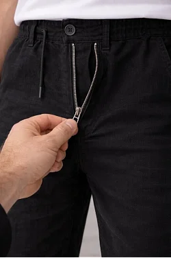 Erkek Keten Cepli Pantolon Lastikli Bel Bağcıklı Önden Fermuarlı - Siyah Erkek Keten Cepli Pantolon Lastikli Bel Bağcıklı Önden Fermuarlı - Siyah