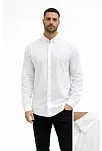 Erkek Keten Kumaş Oversize Uzun Kollu Rahat Kalıp Gömlek - Beyaz