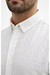 Erkek Keten Kumaş Oversize Uzun Kollu Rahat Kalıp Gömlek - Beyaz