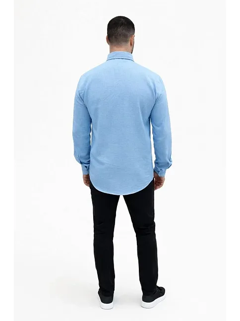 Erkek Keten Kumaş Oversize Uzun Kollu Rahat Kalıp Gömlek - Açık Mavi