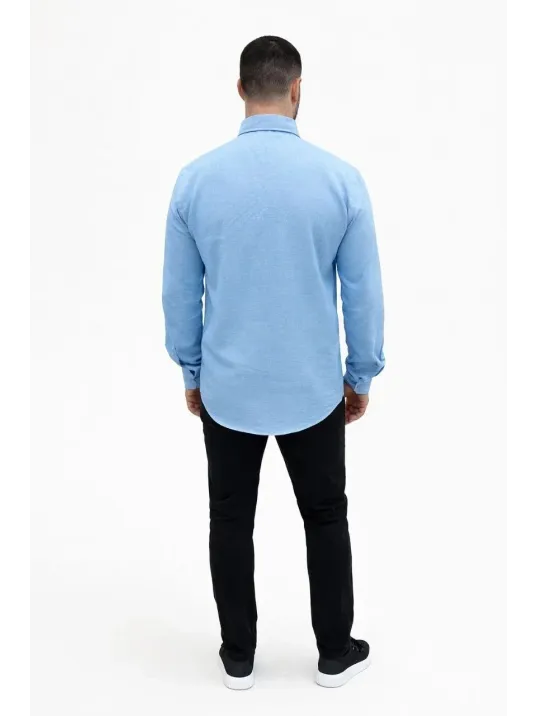 Erkek Keten Kumaş Oversize Uzun Kollu Rahat Kalıp Gömlek - Açık Mavi