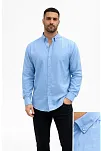 Erkek Keten Kumaş Oversize Uzun Kollu Rahat Kalıp Gömlek - Açık Mavi