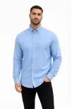 Erkek Keten Kumaş Oversize Uzun Kollu Rahat Kalıp Gömlek - Açık Mavi