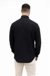 Erkek Keten Kumaş Oversize Uzun Kollu Rahat Kalıp Gömlek - Siyah