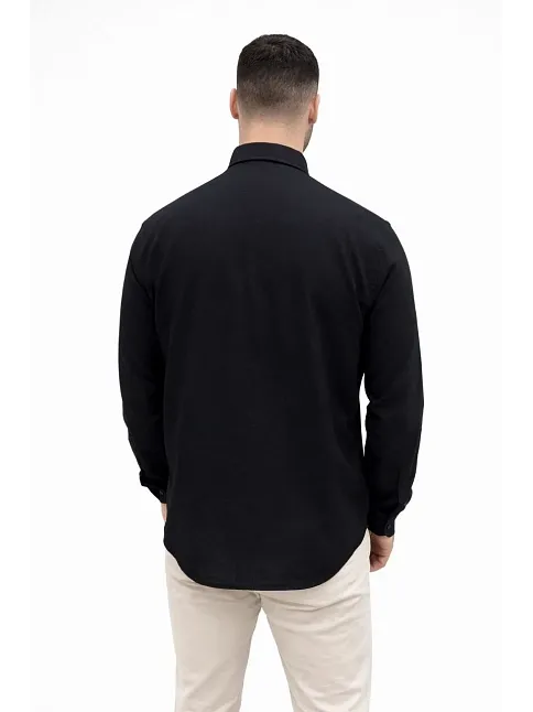 Erkek Keten Kumaş Oversize Uzun Kollu Rahat Kalıp Gömlek - Siyah