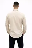 Erkek Keten Kumaş Oversize Uzun Kollu Rahat Kalıp Gömlek - Bej