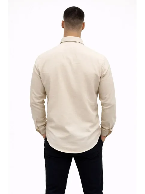 Erkek Keten Kumaş Oversize Uzun Kollu Rahat Kalıp Gömlek - Bej