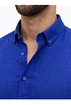 Erkek Keten Kumaş Oversize Uzun Kollu Rahat Kalıp Gömlek - Saks Mavisi