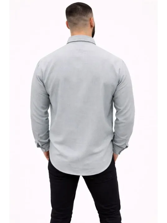 Erkek Keten Kumaş Oversize Uzun Kollu Rahat Kalıp Gömlek - Boyalı Gri