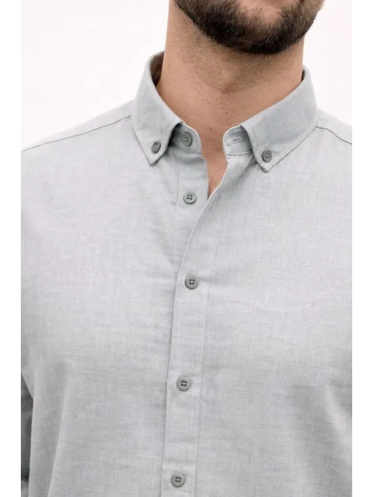 Erkek Keten Kumaş Oversize Uzun Kollu Rahat Kalıp Gömlek - Boyalı Gri