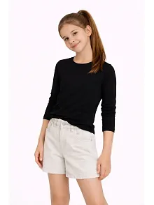 Kız Çocuk Basic Uzun Kollu Tişört Okul Günlük Rahat T-shirt - Siyah Kız Çocuk Basic Uzun Kollu Tişört Okul Günlük Rahat T-shirt - Siyah