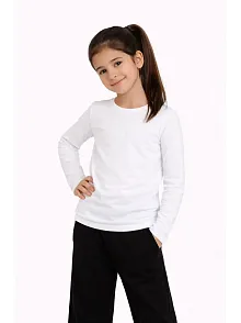 Kız Çocuk Basic Uzun Kollu Tişört Okul Günlük Rahat T-shirt - Beyaz