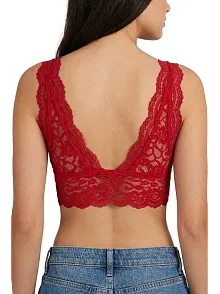 Kadın Dantel Bralet Crop Sütyen V Yaka Askılı Şık Esnek Rahat - Kırmızı Kadın Dantel Bralet Crop Sütyen V Yaka Askılı Şık Esnek Rahat - Kırmızı