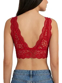 Kadın Dantel Bralet Crop Sütyen V Yaka Askılı Şık Esnek Rahat - Kırmızı