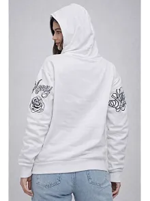 Kadın 3 İplik Pamuklu Kapüşonlu Baskılı Sweatshirt Hoodie - Beyaz Kadın 3 İplik Pamuklu Kapüşonlu Baskılı Sweatshirt Hoodie - Beyaz