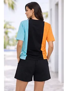 Kadın Nakışlı Tişört Şort İkili Takım Oversize Yazlık Kombin - Çok Renkli Kadın Nakışlı Tişört Şort İkili Takım Oversize Yazlık Kombin - Çok Renkli