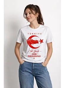Kadın Türkiye Ay Yıldız 2026 Dünya Kupasi Taraftar Forma T-shirt - Beyaz Kadın Türkiye Ay Yıldız 2026 Dünya Kupasi Taraftar Forma T-shirt - Beyaz