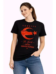 Kadın Türkiye Ay Yıldız 2026 Dünya Kupasi Taraftar Forma T-shirt - Siyah