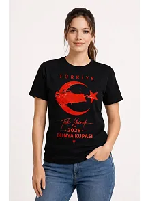 Kadın Türkiye Ay Yıldız 2026 Dünya Kupasi Taraftar Forma T-shirt - Siyah Kadın Türkiye Ay Yıldız 2026 Dünya Kupasi Taraftar Forma T-shirt - Siyah