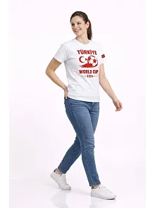 Kadın Türkiye World Cup 2026 Baskılı Tişört Futbol Temalı Forma T-shirt - Beyaz Kadın Türkiye World Cup 2026 Baskılı Tişört Futbol Temalı Forma T-shirt - Beyaz