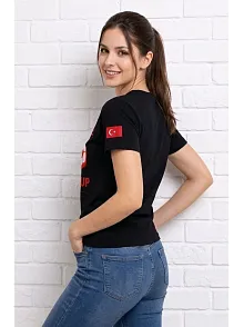 Kadın Türkiye World Cup 2026 Baskılı Tişört Futbol Temalı Forma T-shirt - Siyah Kadın Türkiye World Cup 2026 Baskılı Tişört Futbol Temalı Forma T-shirt - Siyah