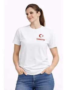 Kadın Türkiye Ay Yıldız Baskılı Taraftar Forma T-shirt - Beyaz Kadın Türkiye Ay Yıldız Baskılı Taraftar Forma T-shirt - Beyaz