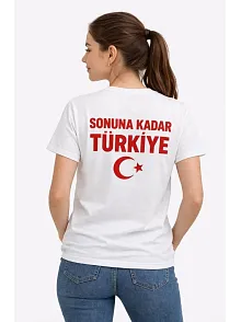 Kadın Türkiye Ay Yıldız Baskılı Taraftar Forma T-shirt - Beyaz