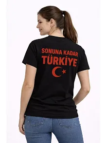 Kadın Türkiye Ay Yıldız Baskılı Taraftar Forma T-shirt - Siyah Kadın Türkiye Ay Yıldız Baskılı Taraftar Forma T-shirt - Siyah