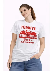 Kadın Türkiye Baskılı Tişört Ay Yıldız 2026 Dünya Kupası Taraftar Forma T-shirt - Beyaz