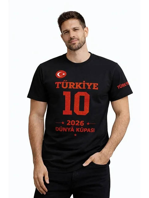 Erkek Türkiye Baskılı Tişört 2026 Dünya Kupası Taraftar Forma T-shirt - Siyah Erkek Türkiye Baskılı Tişört 2026 Dünya Kupası Taraftar Forma T-shirt - Siyah