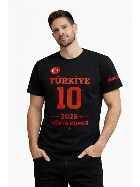 Erkek Türkiye Baskılı Tişört 2026 Dünya Kupası Taraftar Forma T-shirt - Siyah Erkek Türkiye Baskılı Tişört 2026 Dünya Kupası Taraftar Forma T-shirt - Siyah