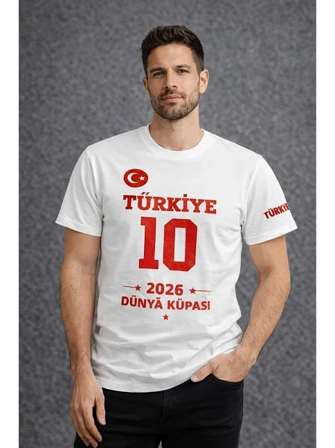 Erkek Türkiye Baskılı Tişört 2026 Dünya Kupası Taraftar Forma T-shirt - Beyaz Erkek Türkiye Baskılı Tişört 2026 Dünya Kupası Taraftar Forma T-shirt - Beyaz