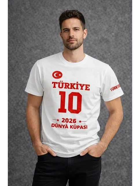Erkek Türkiye Baskılı Tişört 2026 Dünya Kupası Taraftar Forma T-shirt - Beyaz Erkek Türkiye Baskılı Tişört 2026 Dünya Kupası Taraftar Forma T-shirt - Beyaz