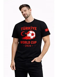 Erkek Türkiye World Cup 2026 Baskılı Tişört Futbol Temalı Forma T-shirt - Siyah