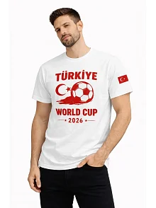Erkek Türkiye World Cup 2026 Baskılı Tişört Futbol Temalı Forma T-shirt - Beyaz Erkek Türkiye World Cup 2026 Baskılı Tişört Futbol Temalı Forma T-shirt - Beyaz