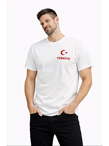 Erkek Türkiye Ay Yıldız Baskılı Taraftar Forma T-shirt - Beyaz Erkek Türkiye Ay Yıldız Baskılı Taraftar Forma T-shirt - Beyaz
