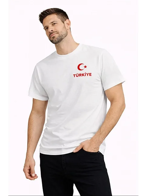 Erkek Türkiye Ay Yıldız Baskılı Taraftar Forma T-shirt - Beyaz Erkek Türkiye Ay Yıldız Baskılı Taraftar Forma T-shirt - Beyaz