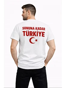 Erkek Türkiye Ay Yıldız Baskılı Taraftar Forma T-shirt - Beyaz