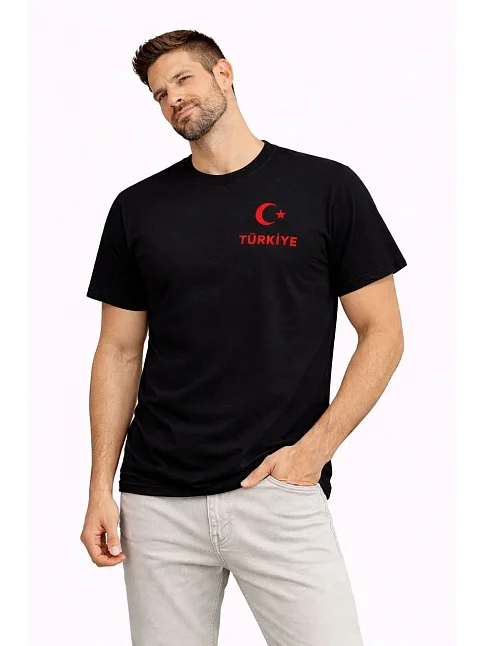 Erkek Türkiye Ay Yıldız Baskılı Taraftar Forma T-shirt - Siyah Erkek Türkiye Ay Yıldız Baskılı Taraftar Forma T-shirt - Siyah