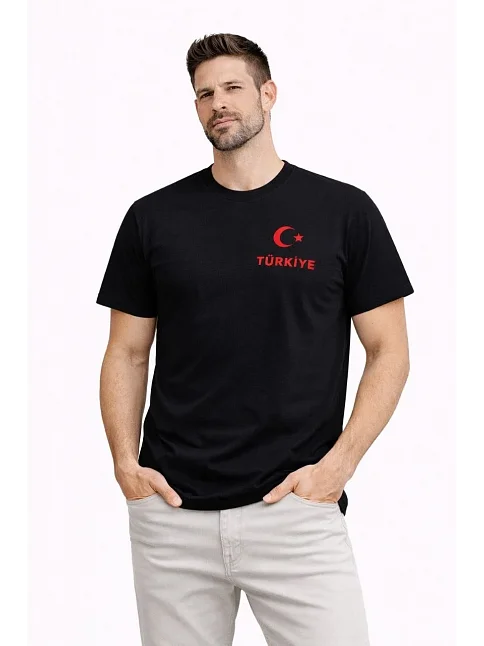 Erkek Türkiye Ay Yıldız Baskılı Taraftar Forma T-shirt - Siyah Erkek Türkiye Ay Yıldız Baskılı Taraftar Forma T-shirt - Siyah