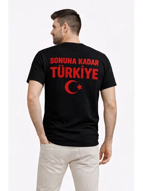 Erkek Türkiye Ay Yıldız Baskılı Taraftar Forma T-shirt - Siyah Erkek Türkiye Ay Yıldız Baskılı Taraftar Forma T-shirt - Siyah