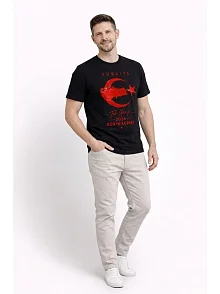 Erkek Türkiye Ay Yıldız Baskılı Taraftar Forma T-shirt - Siyah Erkek Türkiye Ay Yıldız Baskılı Taraftar Forma T-shirt - Siyah