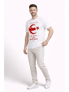 Erkek Türkiye Ay Yıldız Baskılı Taraftar Forma T-shirt - Beyaz Erkek Türkiye Ay Yıldız Baskılı Taraftar Forma T-shirt - Beyaz
