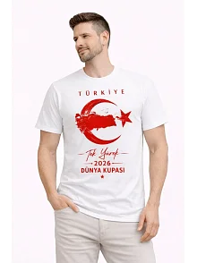 Erkek Türkiye Ay Yıldız Baskılı Taraftar Forma T-shirt - Beyaz