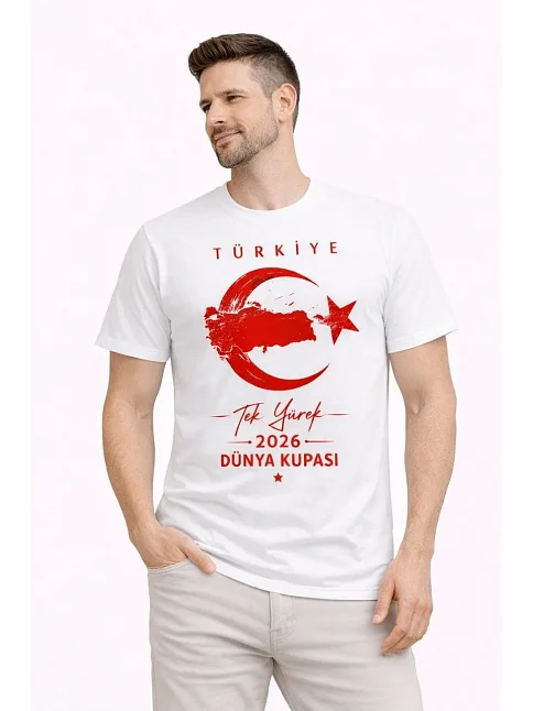 Erkek Türkiye Ay Yıldız Baskılı Taraftar Forma T-shirt - Beyaz Erkek Türkiye Ay Yıldız Baskılı Taraftar Forma T-shirt - Beyaz
