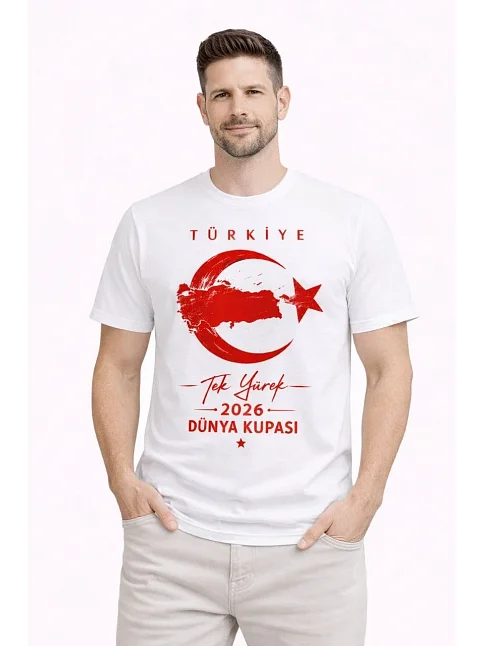 Erkek Türkiye Ay Yıldız Baskılı Taraftar Forma T-shirt - Beyaz Erkek Türkiye Ay Yıldız Baskılı Taraftar Forma T-shirt - Beyaz