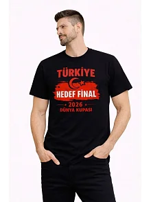 Erkek Türkiye Baskılı Tişört Ay Yıldız 2026 Dünya Kupası Taraftar Forma T-shirt - Siyah