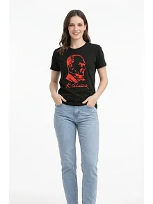 Kadın Atatürk Baskılı Tişört Kısa Kollu Bisiklet Yaka T-shirt - Siyah Kadın Atatürk Baskılı Tişört Kısa Kollu Bisiklet Yaka T-shirt - Siyah